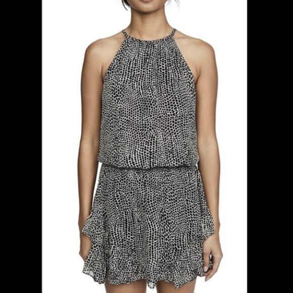 Ramy Brook BITSY 100% Silk Black & White Polka Dot Sleeveless Drop Waist Dress - Picture 3 of 16